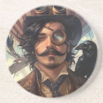 Steampunk Airship Victorian Industrial Raven Coaster by azlaird at Zazzle
