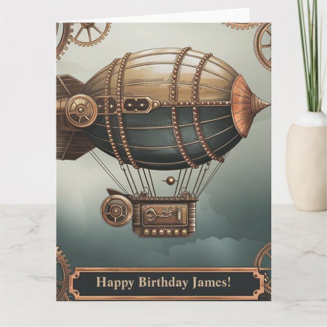 Steampunk Airship Vintage Adventure Design Card (Front)
