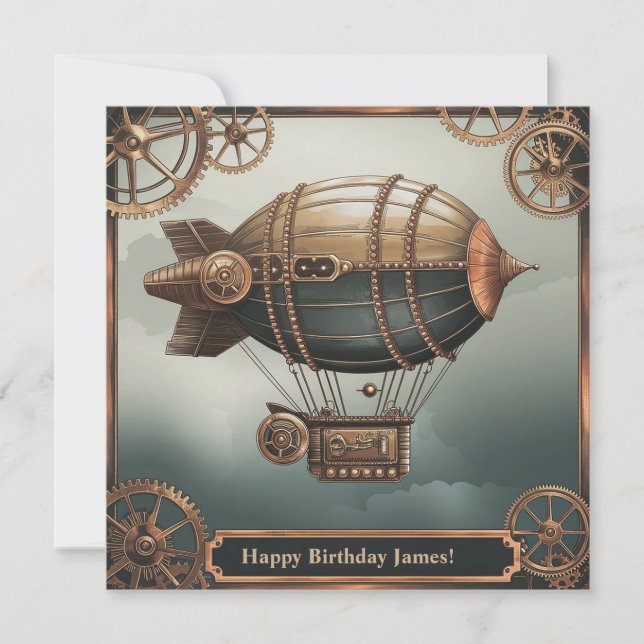 Steampunk Airship Vintage Adventure Design Card (Front)