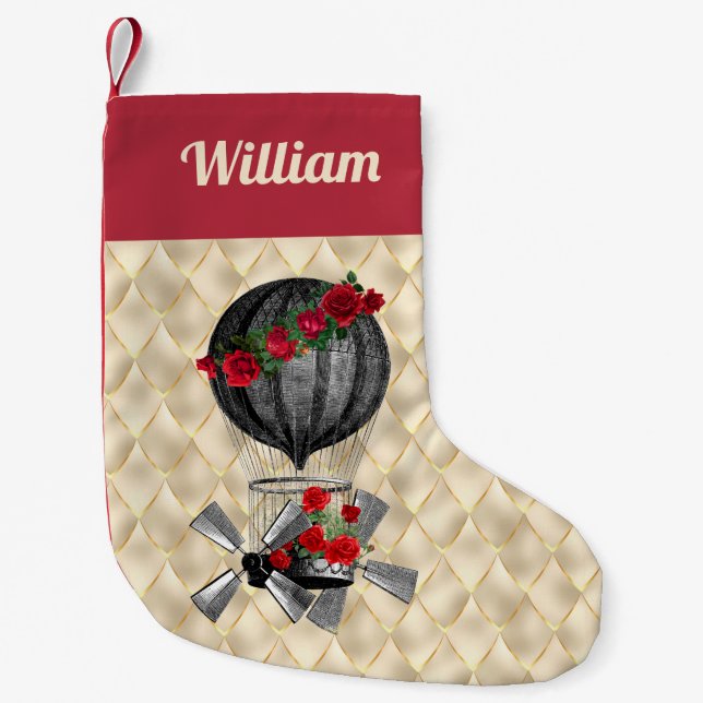 Steampunk Airship with Red Roses Christmas Small Christmas Stocking (Front)
