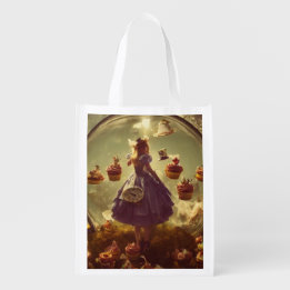Steampunk Alice and Cupcakes Grocery Bag