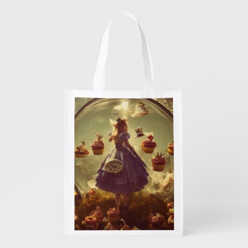 Steampunk Alice and Cupcakes Grocery Bag
