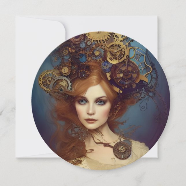 Steampunk Alice Fantasy Portrait Round Card (Front)