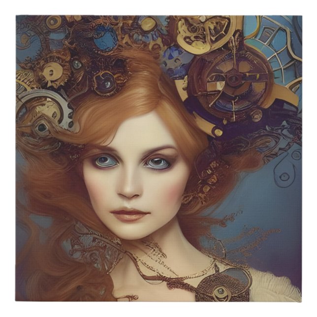 Steampunk Alice Stunning Fantasy Portrait Faux Canvas Print (Front)