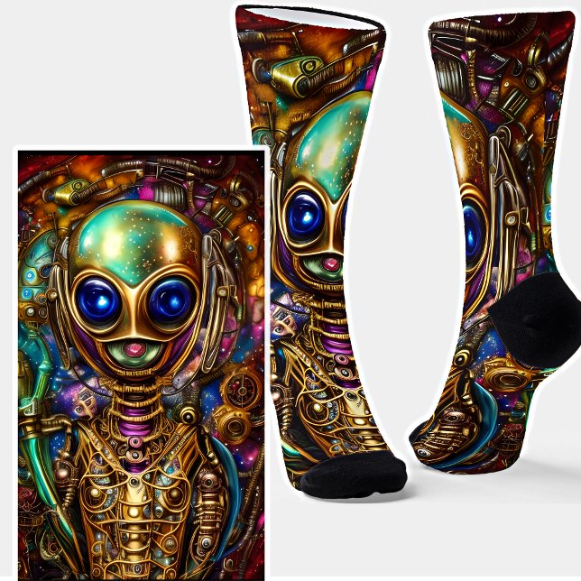 Steampunk Alien Green Blue & Brown Socks (Creator Uploaded)
