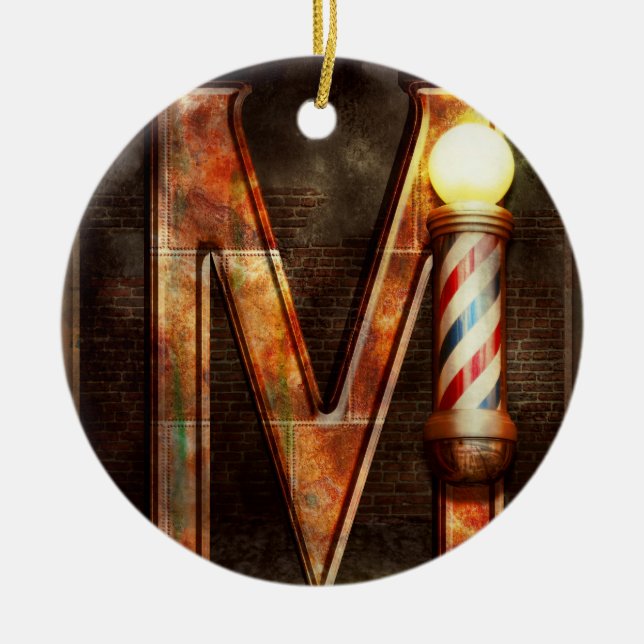 Steampunk - Alphabet - M is for Mustache Ceramic Ornament (Front)