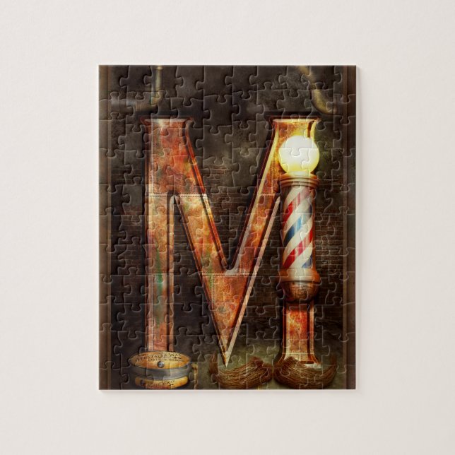 Steampunk - Alphabet - M is for Mustache Jigsaw Puzzle (Vertical)