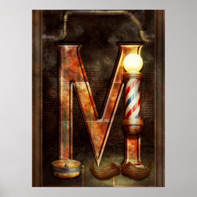 Steampunk - Alphabet - M is for Mustache Poster (Front)