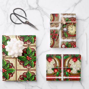 Steampunk and Holly Wrapping Paper Sheets