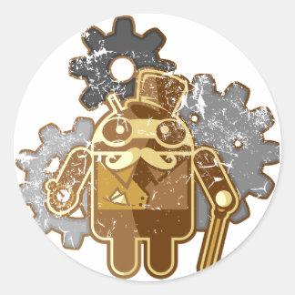 Steampunk Android used-Look Classic Round Sticker