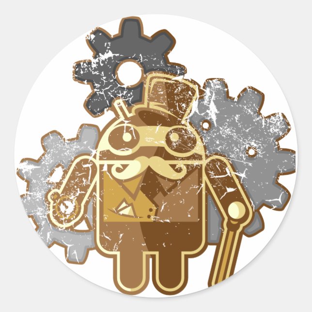 Steampunk Android used-Look Classic Round Sticker (Front)
