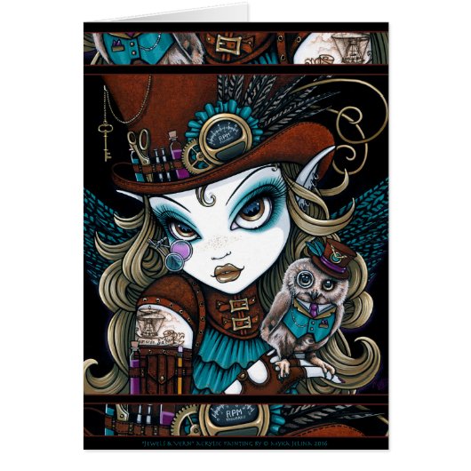 Steampunk Angel Owl Familiar Jewels Fairy Art (Front)
