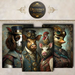 Steampunk Animal Portrait Decoupage Collection Wrapping Paper Sheets
