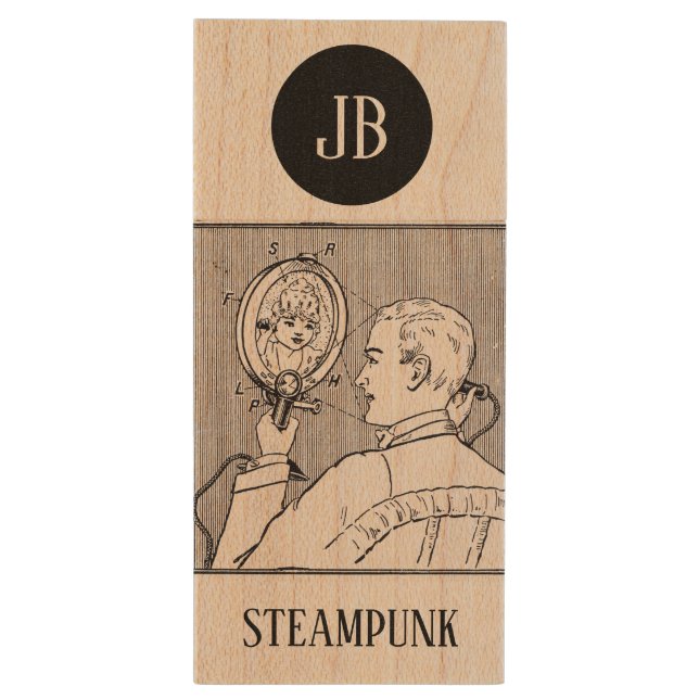 Steampunk antique USB Wooden Flash Drive (Back (Vertical))