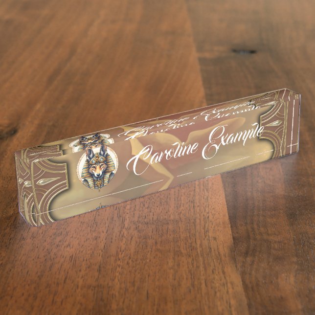 Steampunk Anubis Fox Portrait Desk Name Plate (Side)