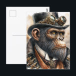 Steampunk Ape Watercolor Art Postcard<br><div class="desc">This postcard features steampunk-inspired watercolor painting of a distinguished chimpanzee adorned in vintage Victorian attire. The chimp's intense golden eyes and detailed facial expressions are brought to life with rich, textured brushstrokes. Dressed in a classic leather coat with brass embellishments, a crisp white shirt, and an ornate cravat, the character...</div>