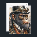 Steampunk Ape Watercolor Art Postcard<br><div class="desc">This postcard features steampunk-inspired watercolor painting of a distinguished chimpanzee adorned in vintage Victorian attire. The chimp's intense golden eyes and detailed facial expressions are brought to life with rich, textured brushstrokes. Dressed in a classic leather coat with brass embellishments, a crisp white shirt, and an ornate cravat, the character...</div>