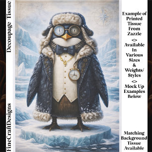 Steampunk Arctic Explorer Penguin FG3 Decoupage Tissue Paper