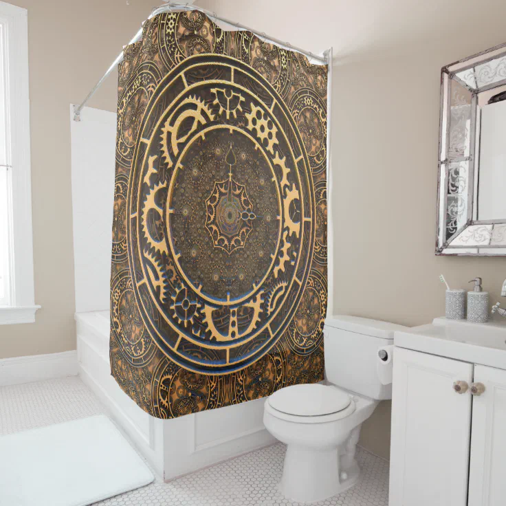 Steampunk Art Clock Shower Curtain Zazzle 8238