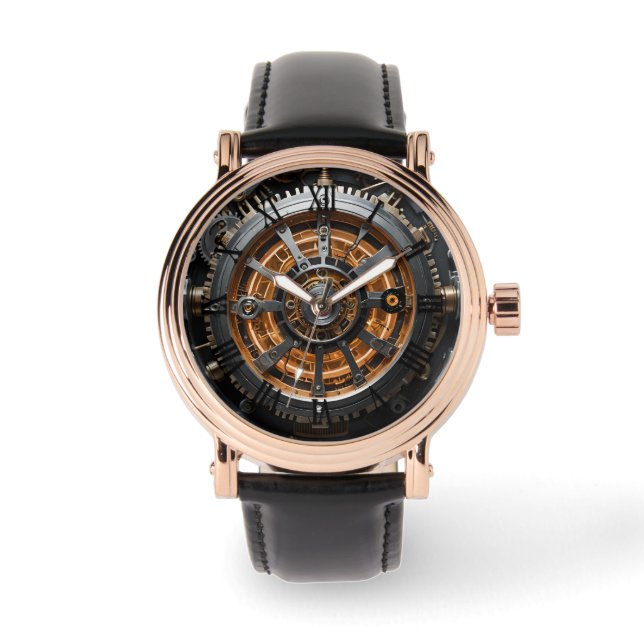 Steampunk Art cogs & gears men's watch  (Front)