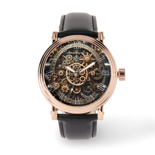Steampunk Art cogs & gears men's watch 3 (Front)