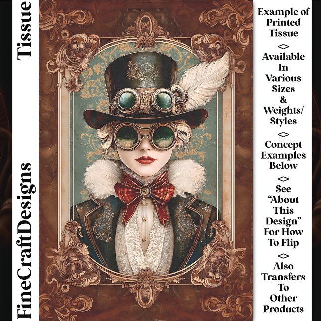 Steampunk / Art Nouveau Woman, Gold CM8 Decoupage Tissue Paper (Creator Uploaded)