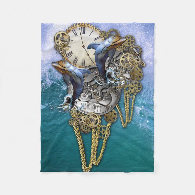 Steampunk-Art Time-Peace Sculpture Fleece Blanket (Front)
