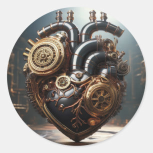Steampunk Artificial Heart Classic Round Sticker