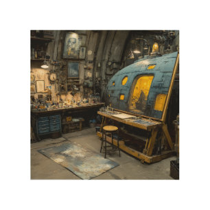 Steampunk Artist Submarine Studio Chaos Wood Wall Art