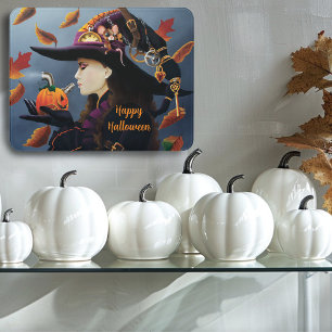 Steampunk Autumn Witch Pumpkin Clockwork Hat Door Sign