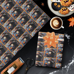 Steampunk Autumn Witch Pumpkin Clockwork Hat Wrapping Paper