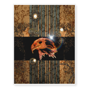 Steampunk, awesome eagle head with gears and clock temporary tattoos