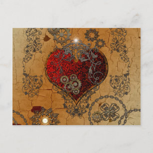Steampunk, awesome heart postcard