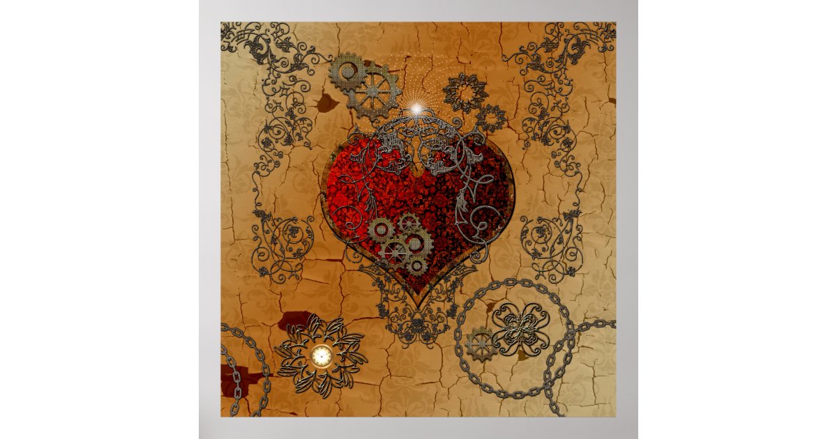 Steampunk, awesome heart poster | Zazzle