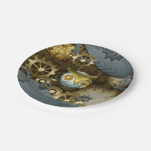 Steampunk, awesome   mechanical owl paper plates