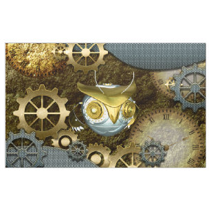 Steampunk, awesome   mechanical owl with gears fabric