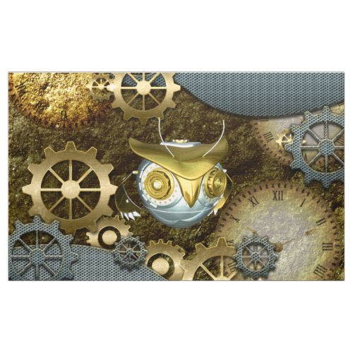 Steampunk awesome   mechanical owl with gears fabric