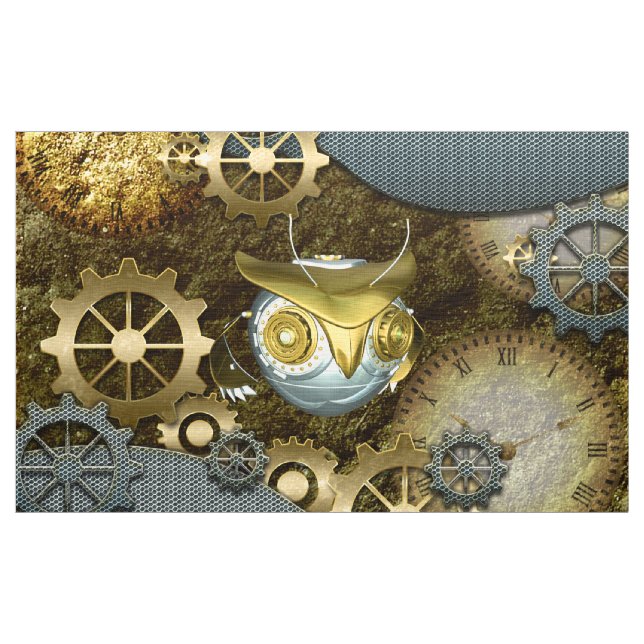 Steampunk, awesome   mechanical owl with gears fabric (Yard)