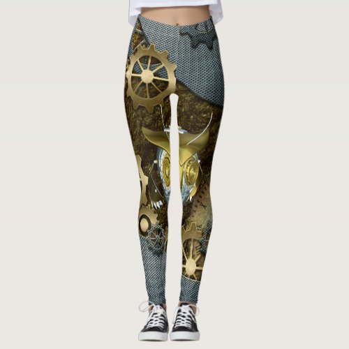 Steampunk awesome   mechanical owl with gears leggings