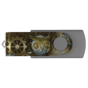 Steampunk, awesome   mechanical owl with gears USB flash drive