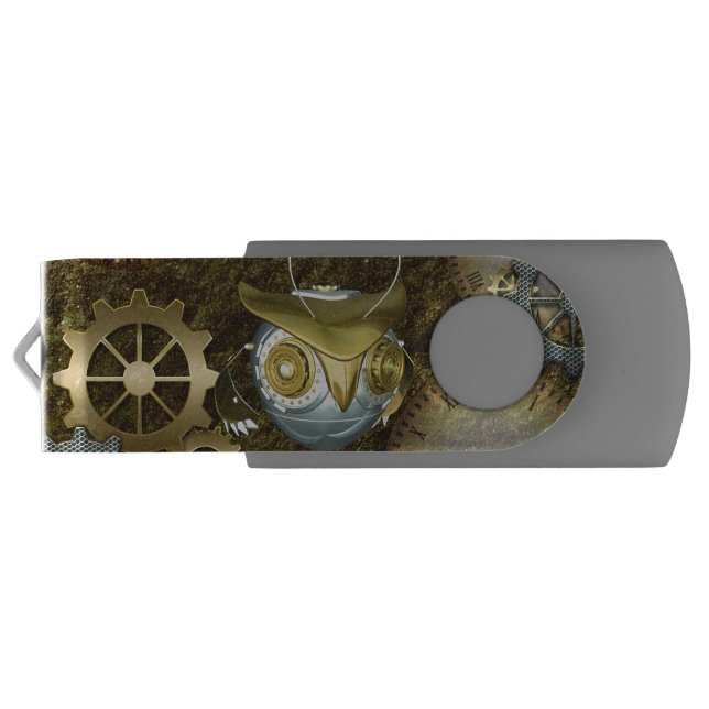 Steampunk, awesome   mechanical owl with gears USB flash drive (Back)