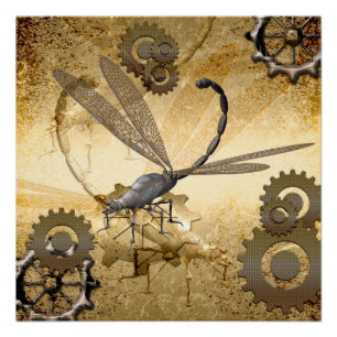 Steampunk, awesome steam dragonflies poster