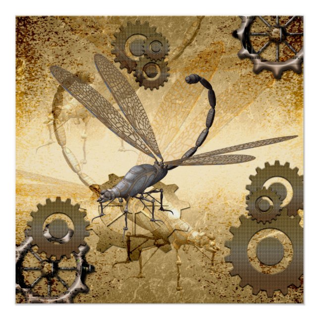 Steampunk, awesome steam dragonflies poster (Front)