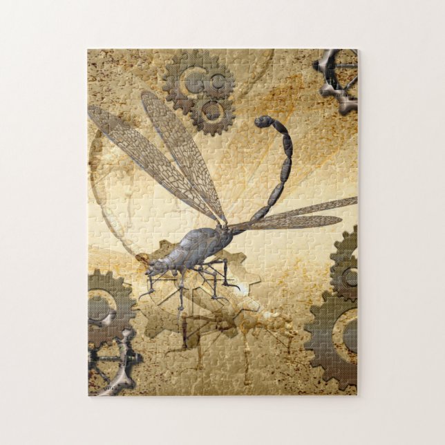 Steampunk, awesome steam dragonflies with gears jigsaw puzzle (Vertical)