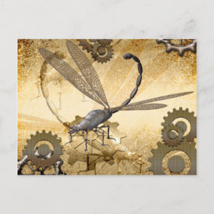 Steampunk, awesome steam dragonflies with gears postcard