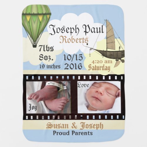 Steampunk Baby Stats hot air balloon Movie Photo Baby Blanket