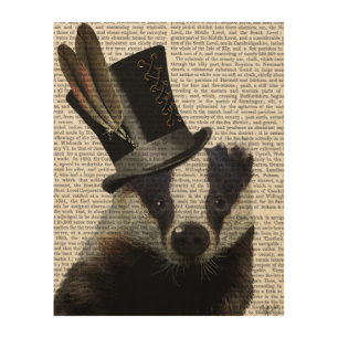 Steampunk Badger in Top Hat Wood Wall Decor
