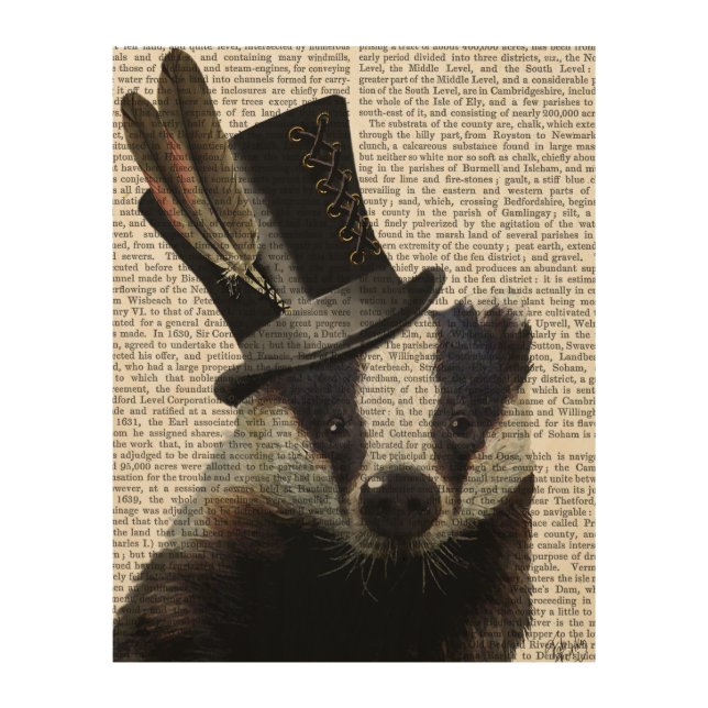 Steampunk Badger in Top Hat Wood Wall Decor (Front)