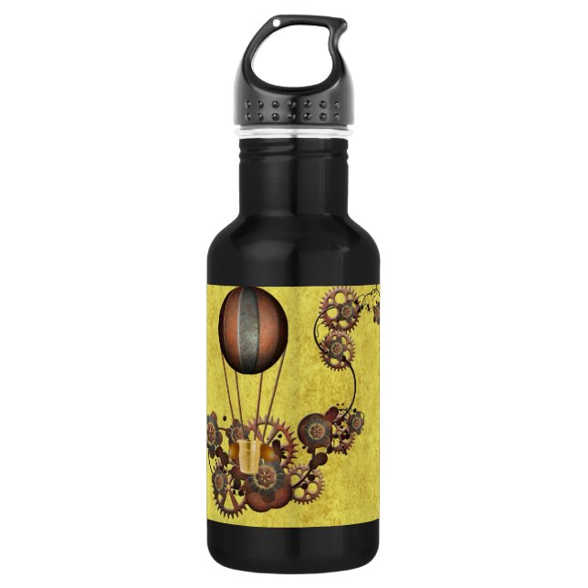 Steampunk Balloon and Gears Stainless Steel Water Bottle (Front)