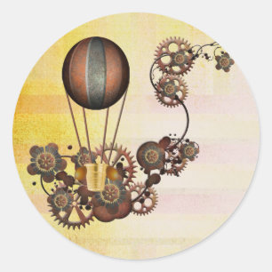 Steampunk Balloon Antique Yellow Classic Round Sticker